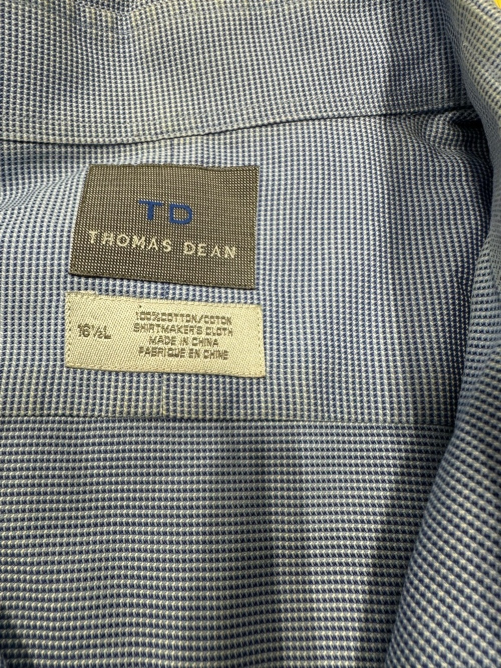 Thomas Dean Men's Light Blue Micro-Check Dress Shirt